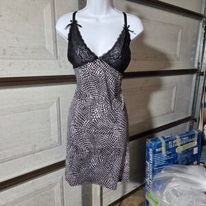 Delta Burke Babydoll Chemise Black White Lace Y2K Lingerie 1X 1106-49